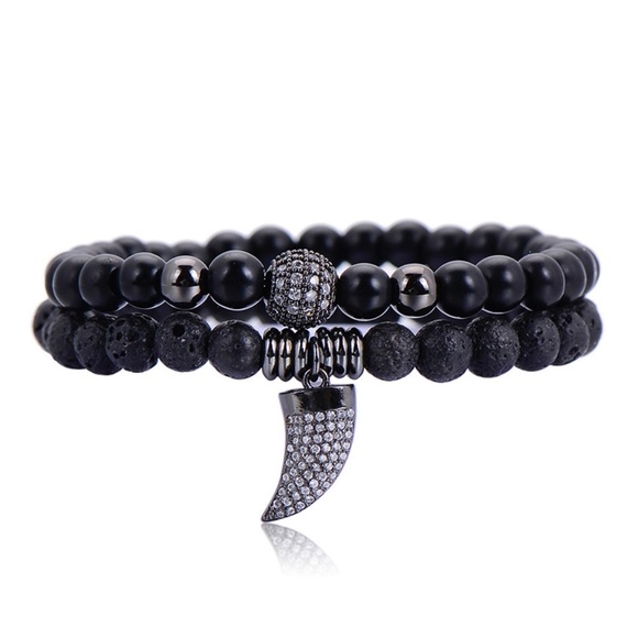 Black Beaded Bracelet Set – Lava Rock & Crystal Claw Charm - Giftable - Picture 1 of 1